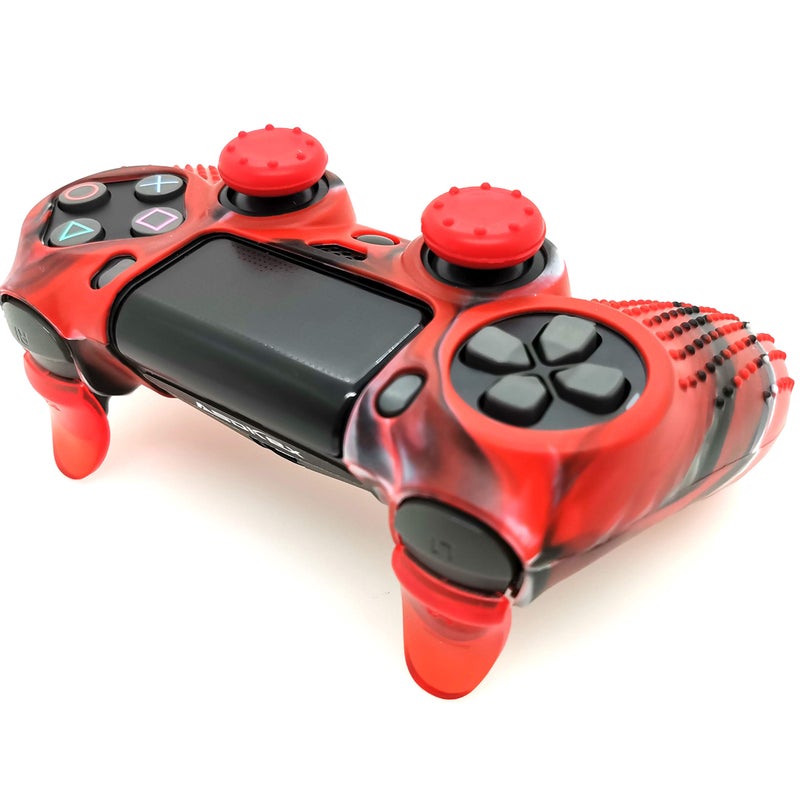 Asokex Silicone Skin Cover for Ps4 Controller (1pc Anti-Slip Case, 1 Pair L2 R2 Trigger Extender, 4pcs Thumb Grips,4pcs LED Light Bar Decal) Protector for DualShock PS4/ Slim/Pro Controller (red granular) - Image 2
